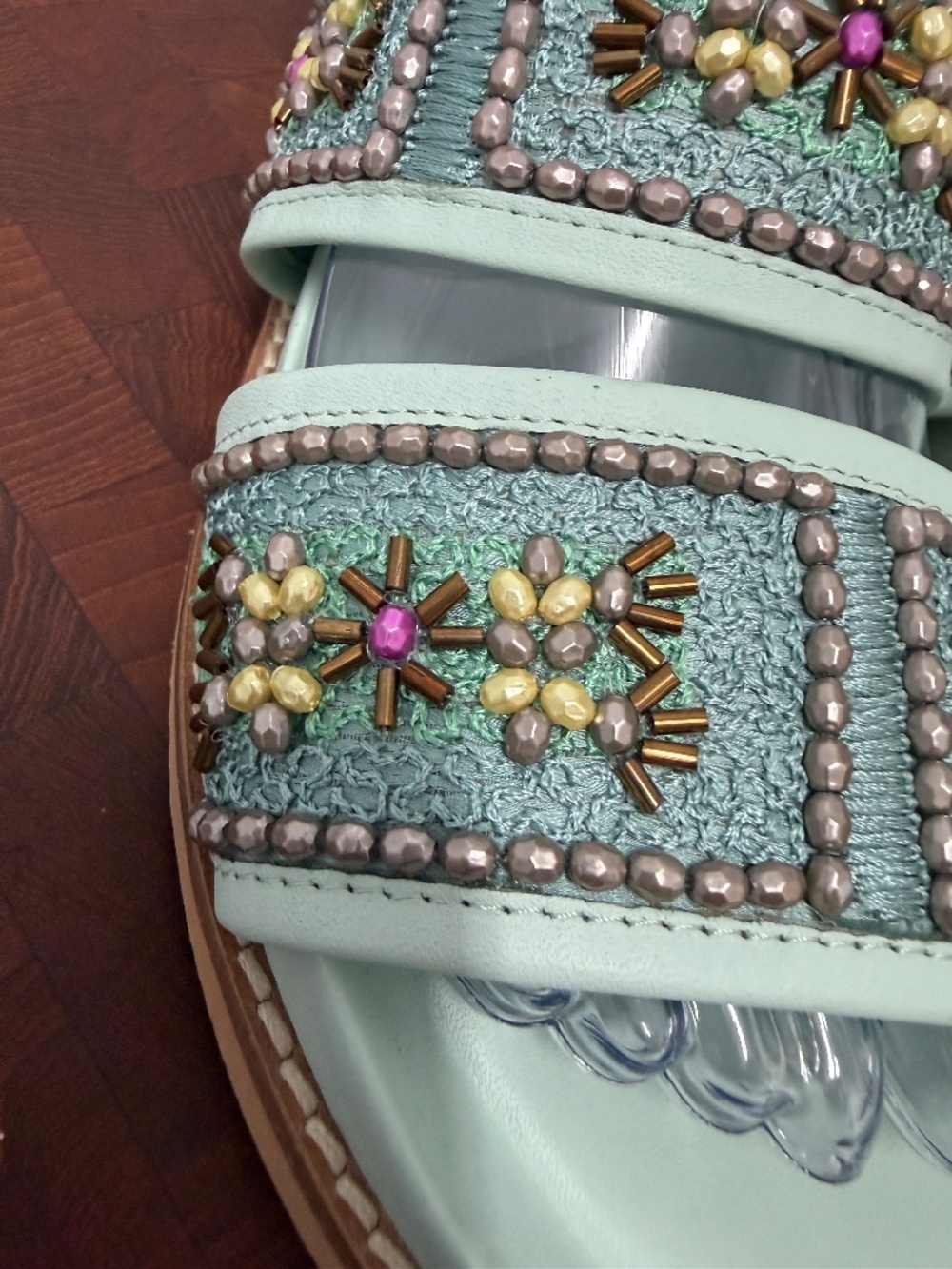 Sam Edelman Otto Mint Leather Beaded Accents Sandals Women's Size 8M - Picture 3 of 10